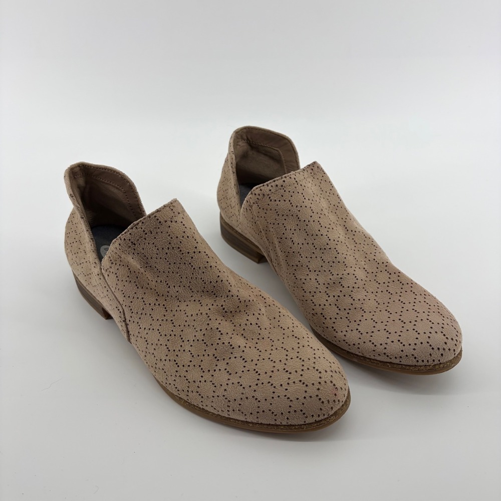 Dr. Scholls Rate Booties Tan Women Size 10 Perforated Side Cutout Low Heel Flats